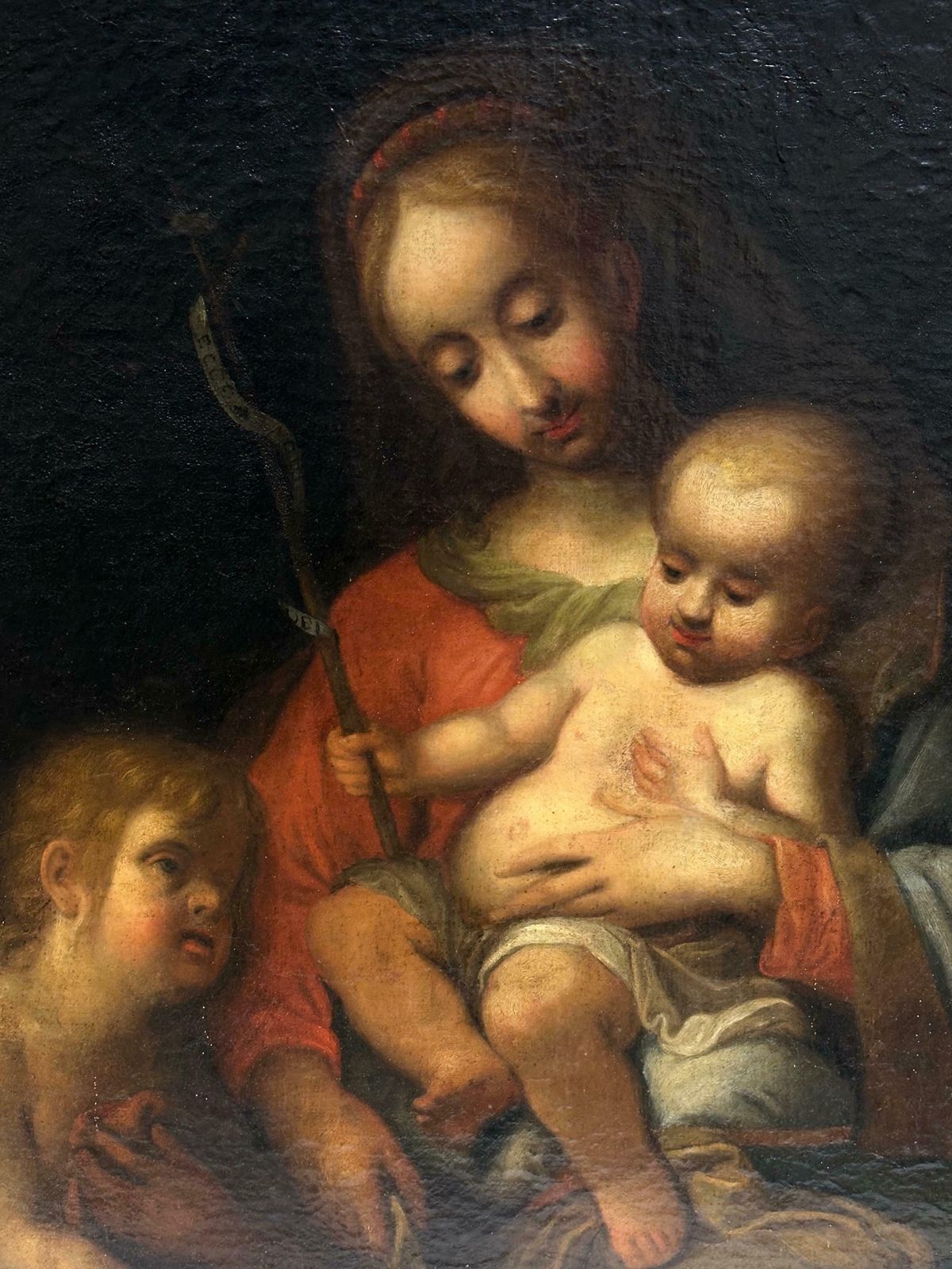 Italian 1700'sfine Italian Old Master Oil Painting C. 1700's The Madonna Christ Child St. John photo furniture