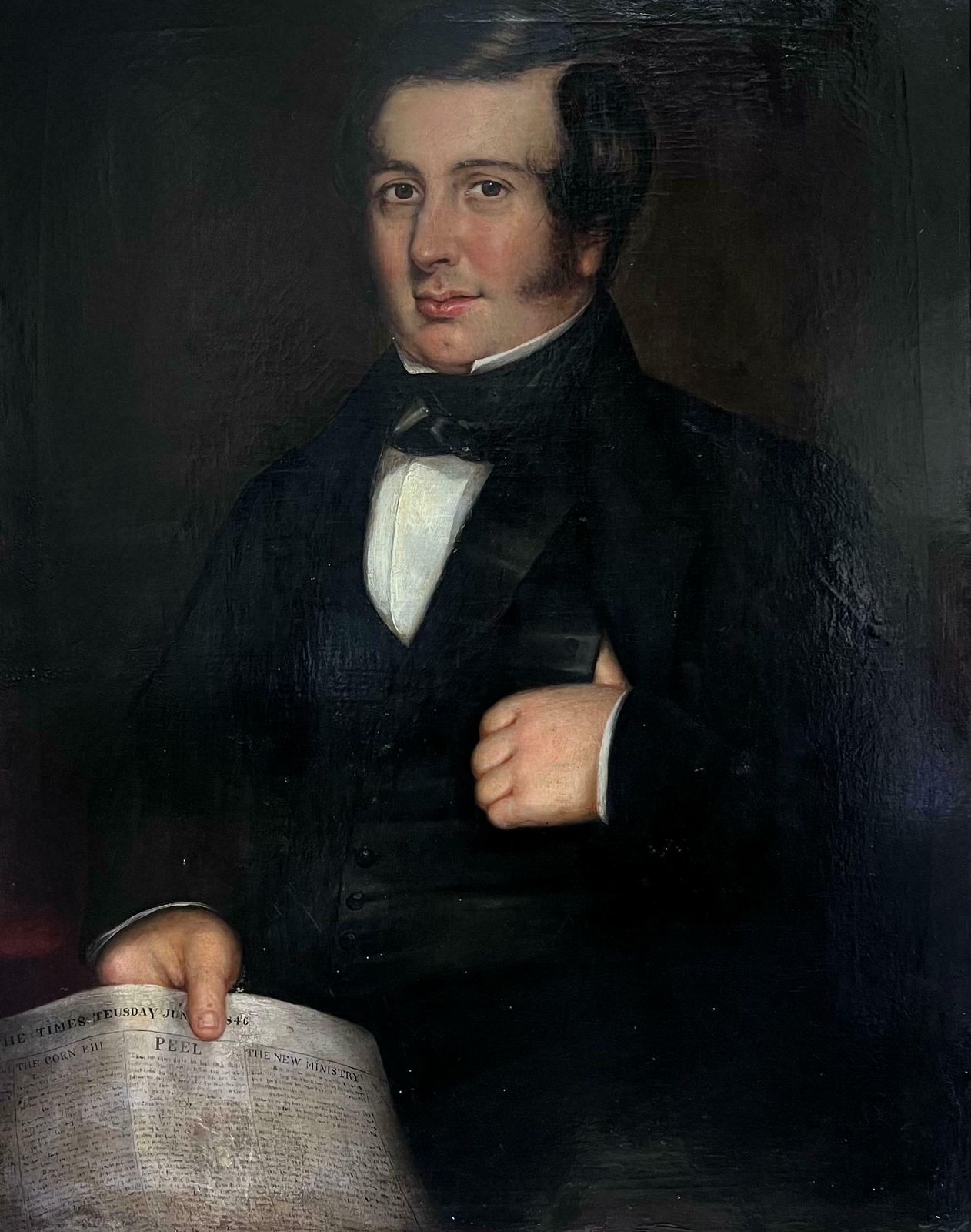 Early Victorian Englishvery Large 1840s English Portrait Of A Country Gentleman Holding Times Newspaper photo furniture