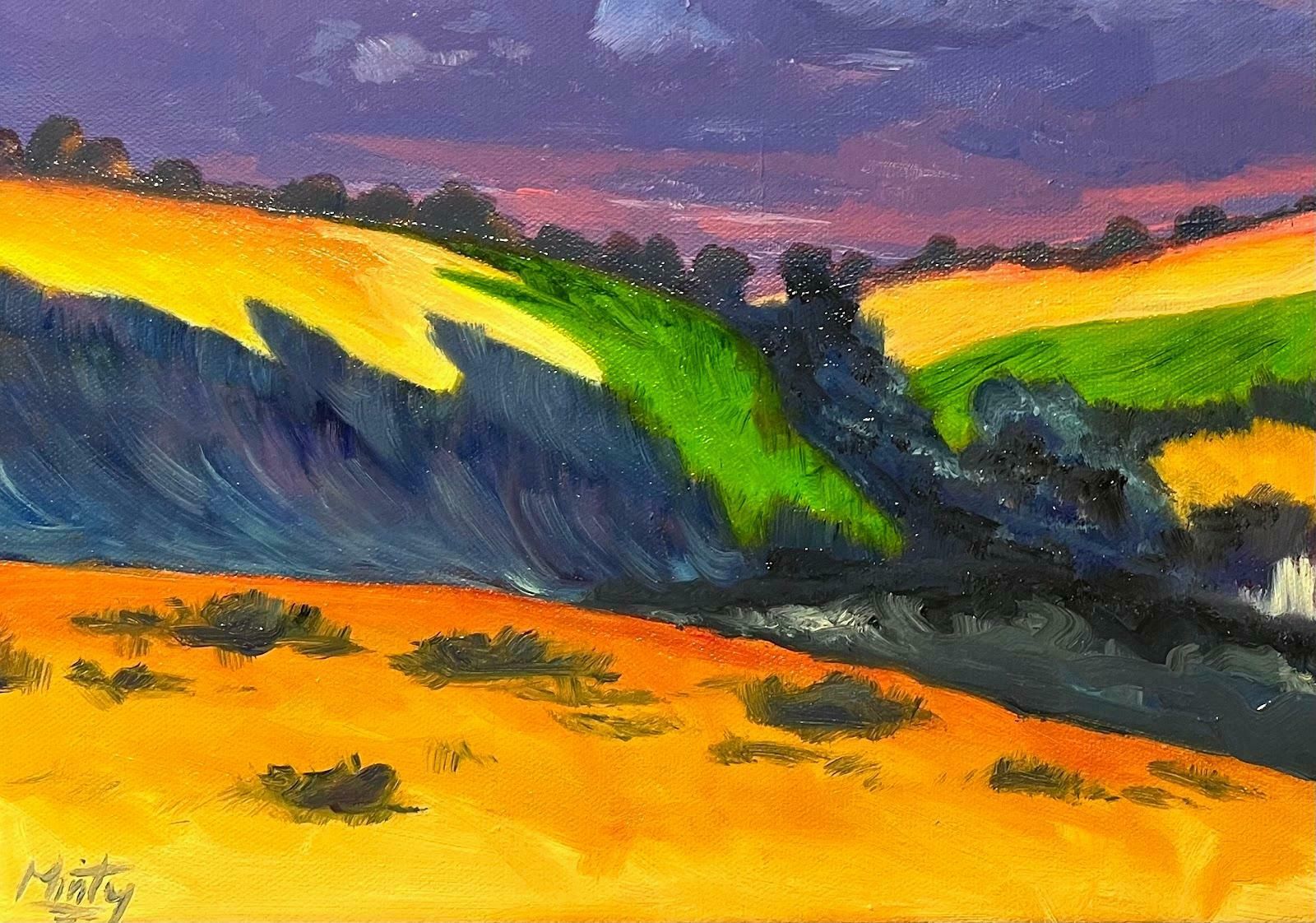 Minty Ramseyfauvist Painting Contemporary Purple Sunset Over Spanish Country Side Fields2024 photo 826.0