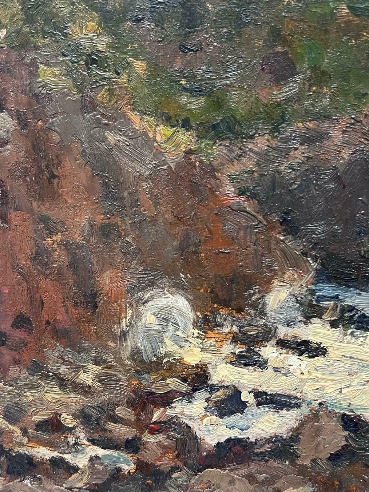 Charles Martin Sauvaigofine Antique French Impressionist Signed Oil Painting Crashing Waves Rocky Coast photo Art