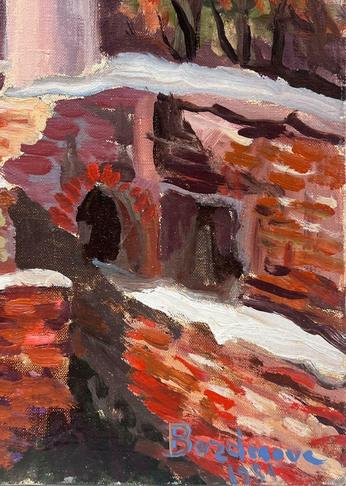 Georges Bordonovepink Stone Pillar Building Ruins Contemporary French Impressionist Oil photo for sale