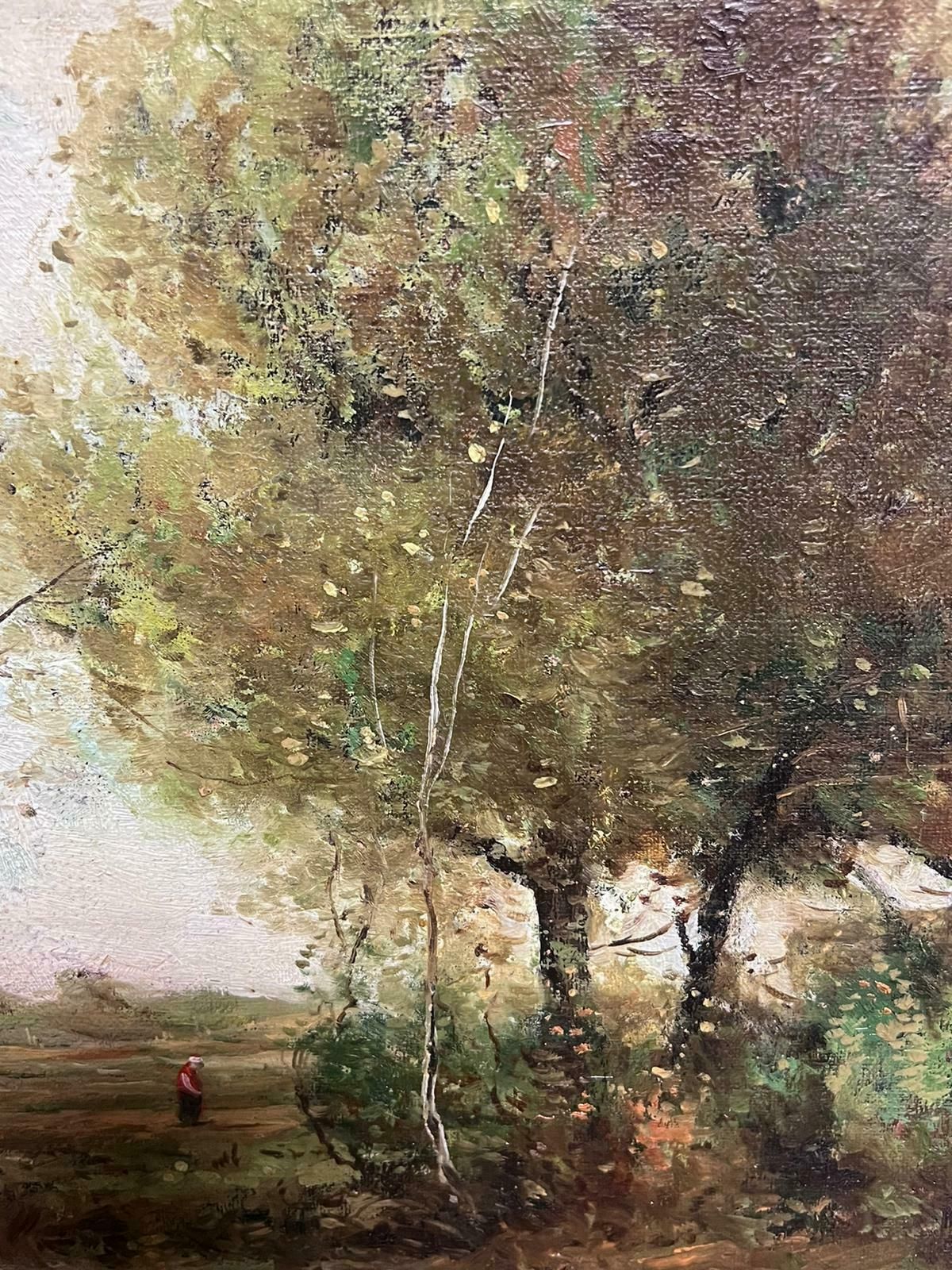 English Impressionistmid 20th Century English Impressionist Signed Oil Painting Figure By Wispy Trees photo for sale