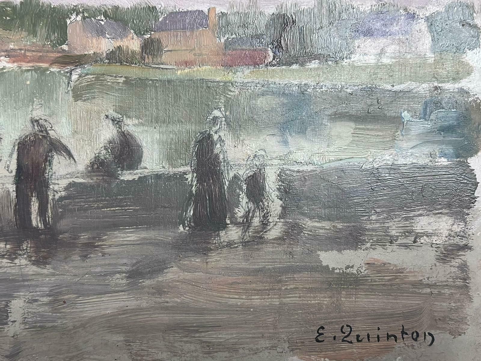 Edmond Quintonatmospheric River With Figures 1920's French Impressionist Signed Oil Painting 1930's photo furniture