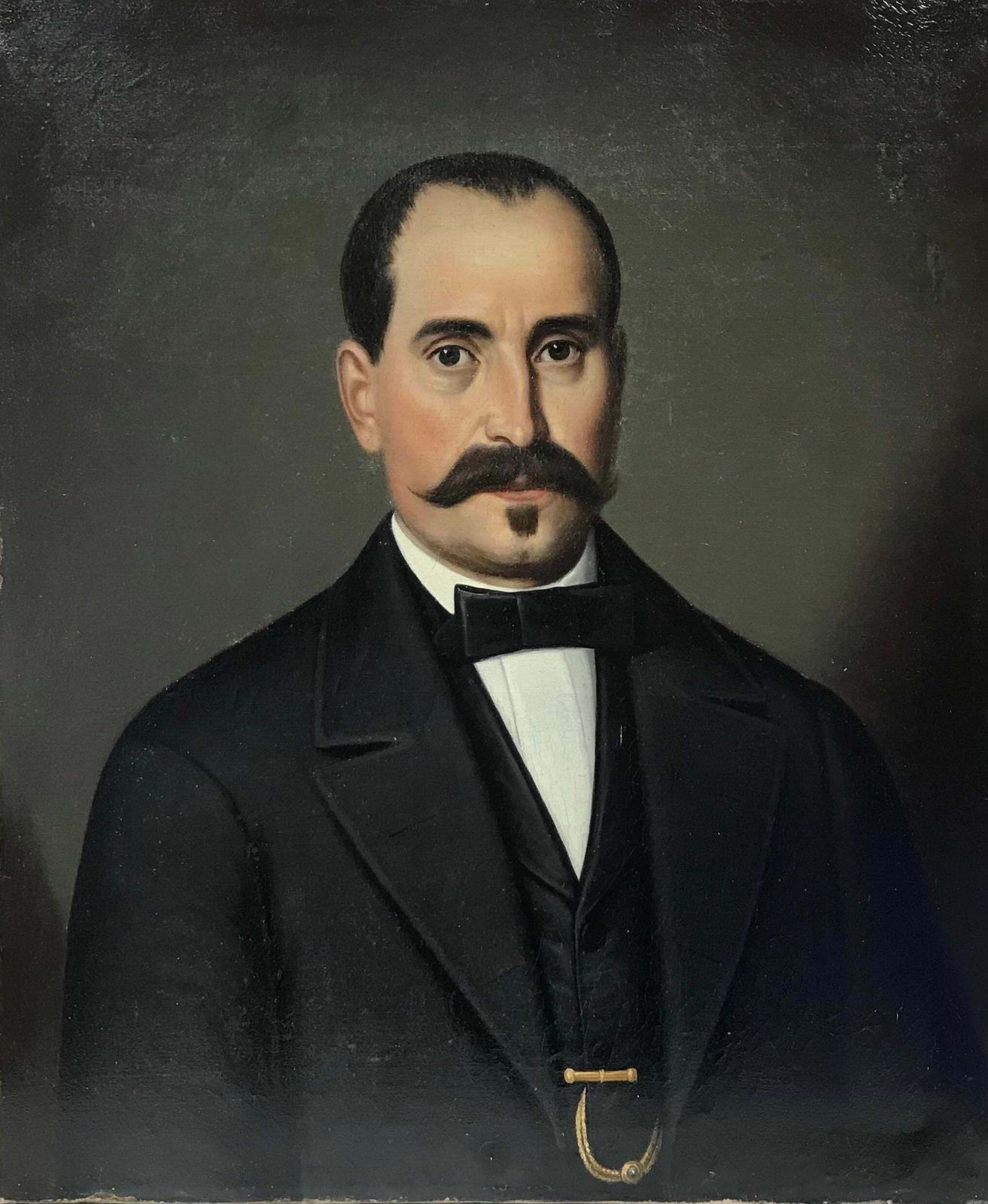 French 19thcfine 19th Century Portrait Of A French Man With Moustache, Large Painting