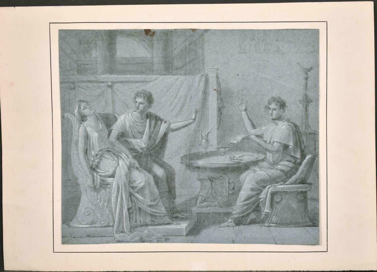 Unknownfine 18th Century Old Master Chalk Drawing   Romanesque Figures Interior Scene18th Century photo furniture