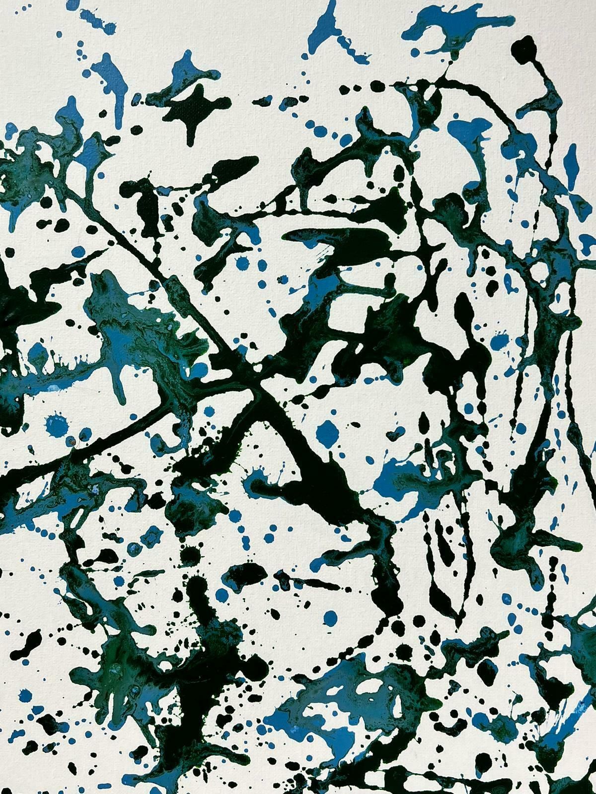 Sally Bradshawabstract British Contemporary Splash Painting Green And Blue On Whitec.2023 photo furniture