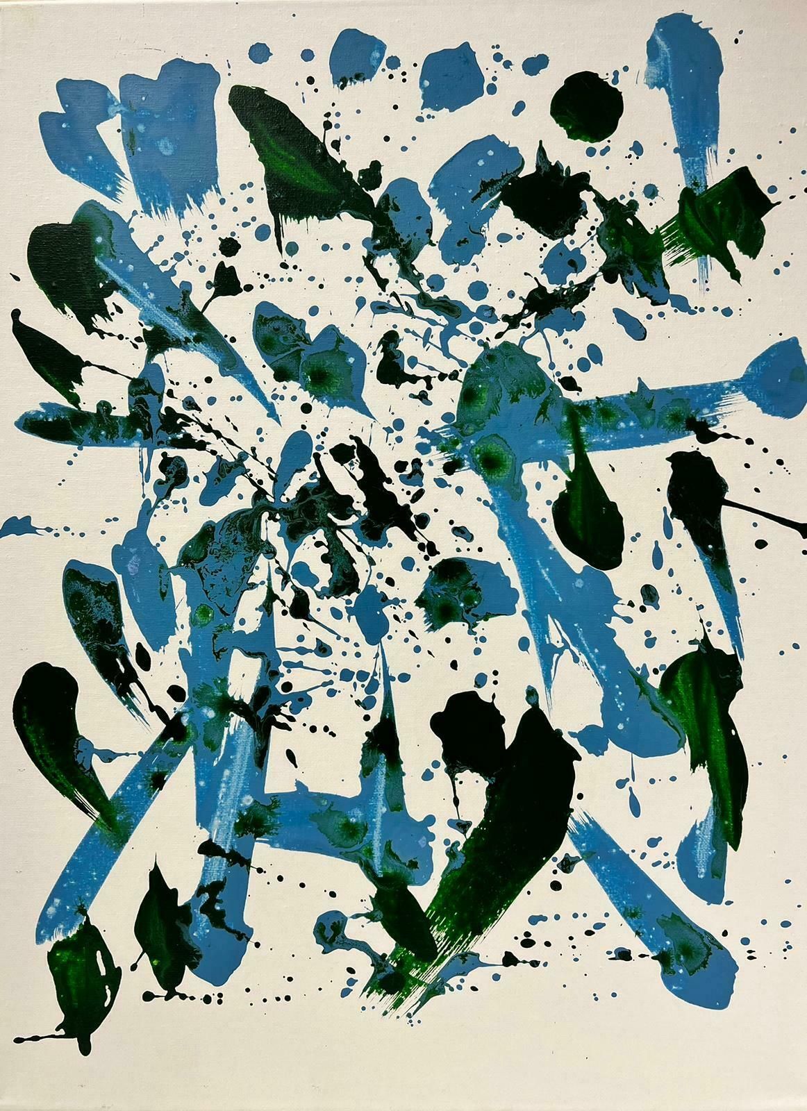 Sally Bradshawabstract British Contemporary Splash Painting Green And Blue On Whitec.2023 photo vinterior