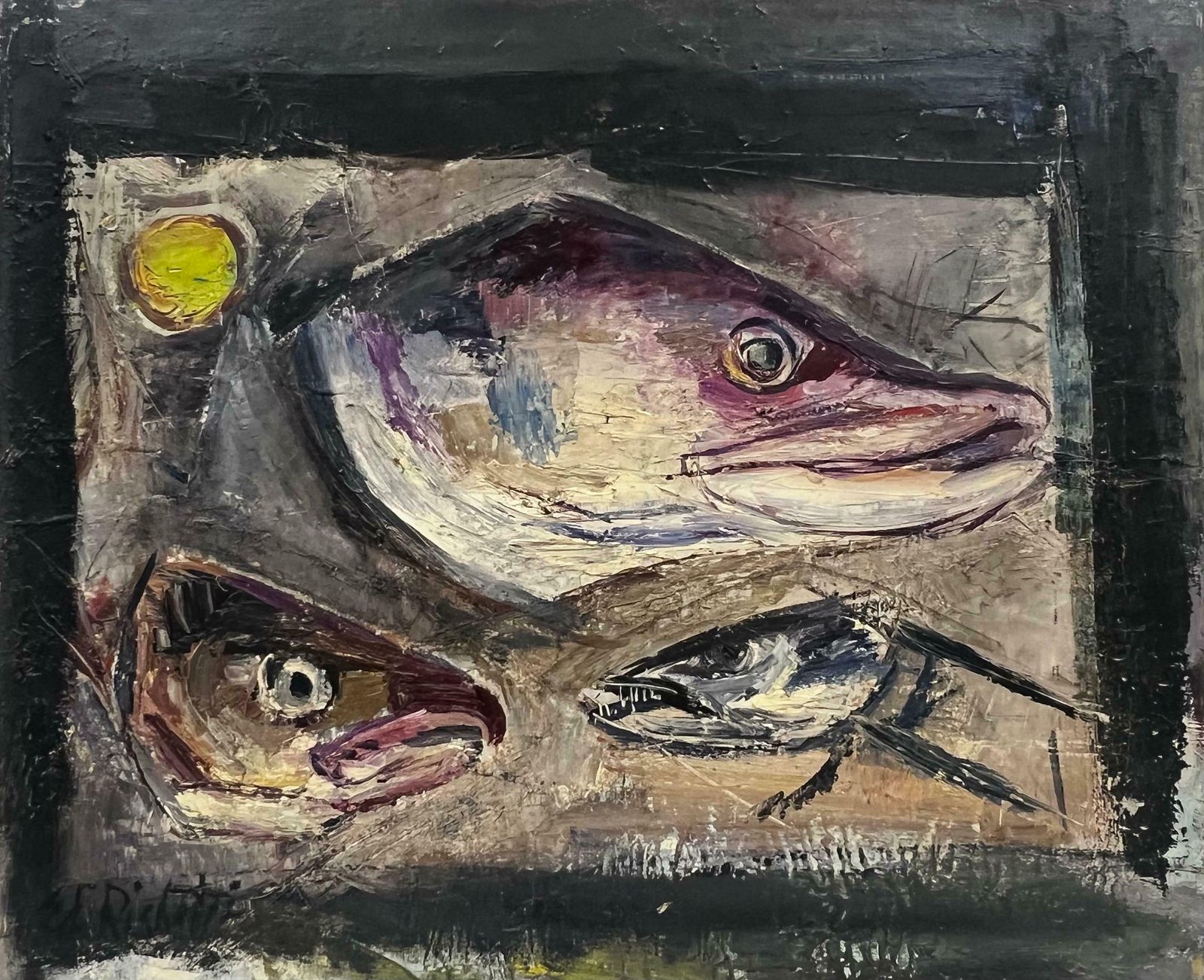 édouard Righetti (1924 2001)1960s French Interior Still Life   Fish Heads   Ideal For Fish Bistro Interior?!1960's