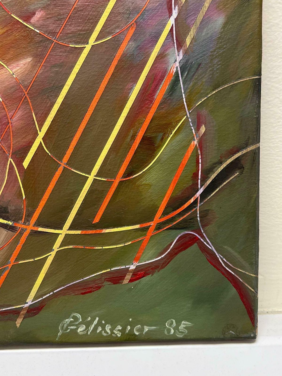 Gilbert Pelissieroriginal 20th Century French Abstract Painting Twirling Shapes 1985 photo for sale