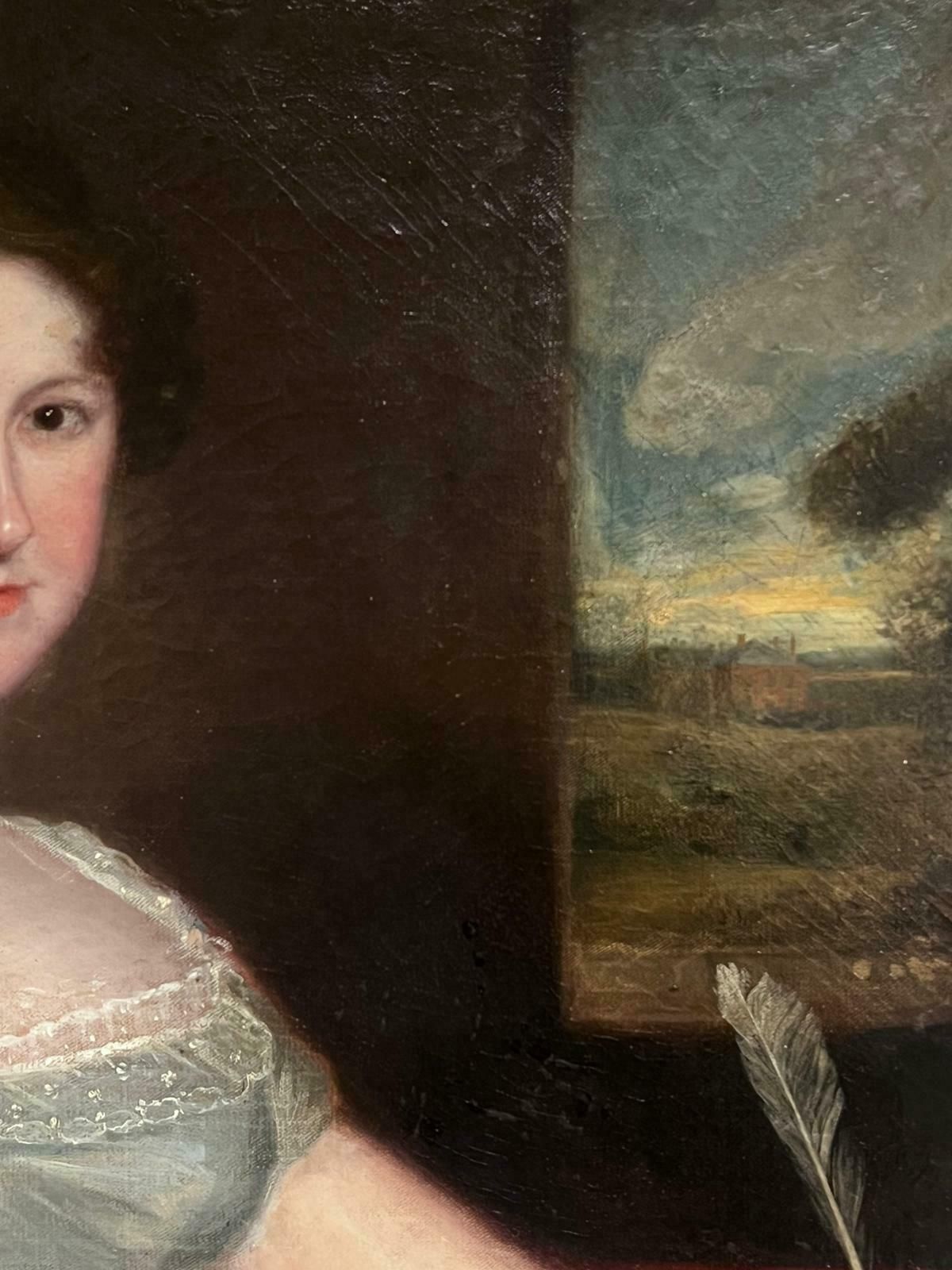 English Georgianfine 1820's English Georgian Large Portrait Of A Country Lady Seated With Quill 1820's photo for sale