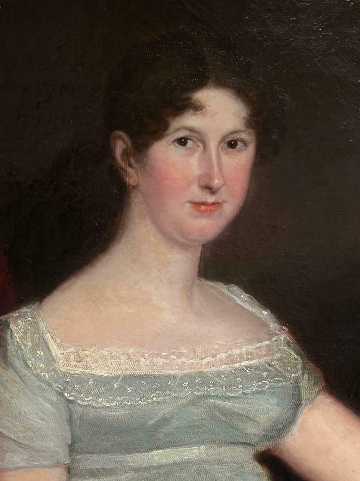 English Georgianfine 1820's English Georgian Large Portrait Of A Country Lady Seated With Quill 1820's photo Art