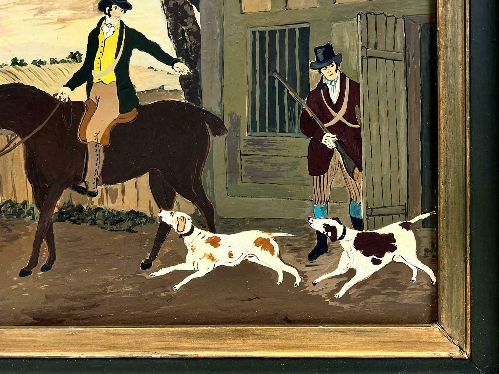 Folk Art Naive English Oil Painting Country Gentleman On Horseback With Hounds photo 1231.0
