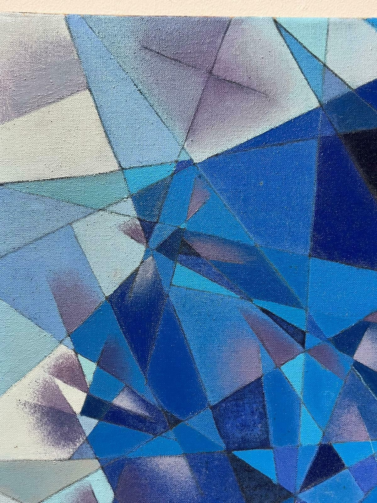 French Cubist 20th Centuryblue Grey Cubist French Signed Oil Painting C.1970's Period1970's photo for sale