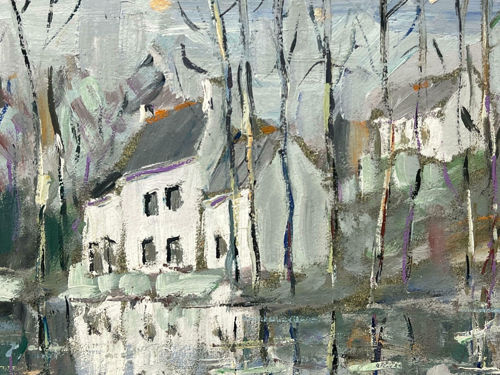 Fanch Lelwhite House In Tranquil Waterside Among Bare Tree Reflections Aberne France20th Century photo for sale