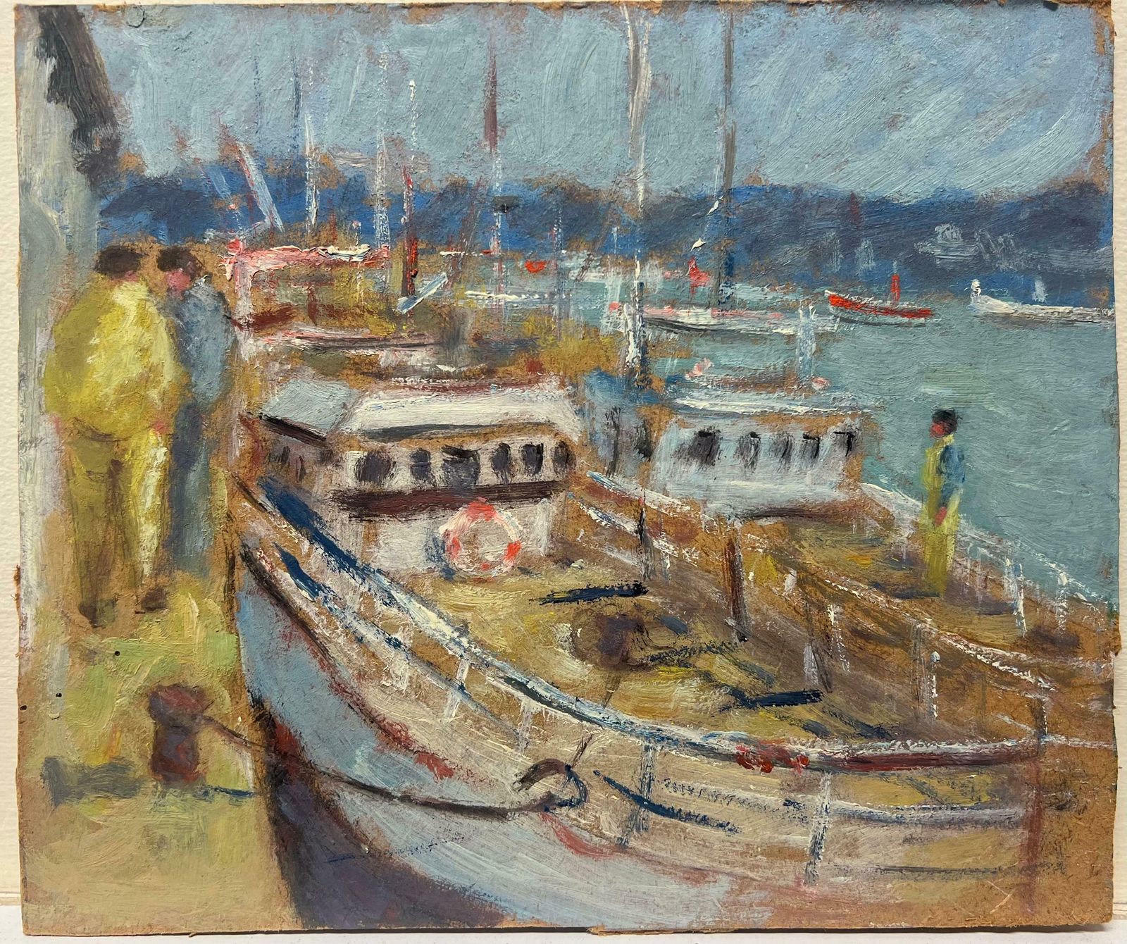 Fanch Lelbustling Dockside Scene With Sailboats And Dockworkers French Oil Painting20th Century photo furniture