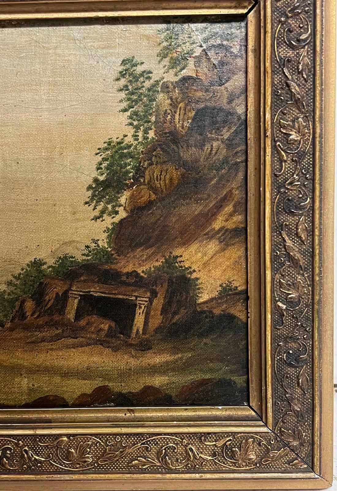 Italian 1800'searly 1800's Italian Classical Landscape With Ancient Ruins & Sea Port Painting photo Art