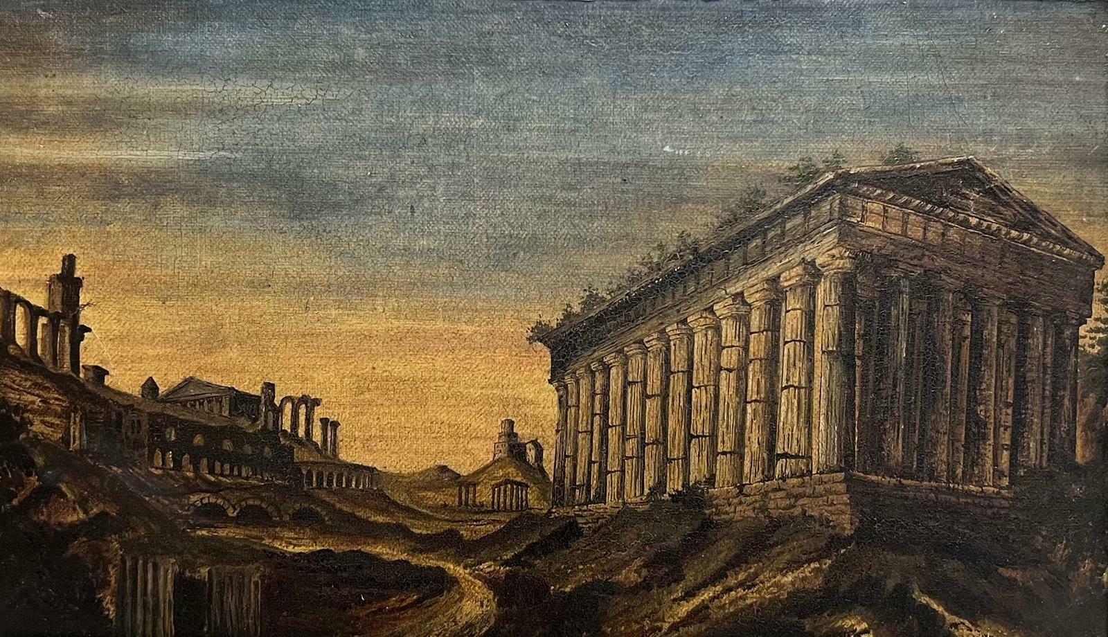 Italian Grand Tour1800's Italian Grand Tour Oil Painting Theseus Temple Athens In Landscape