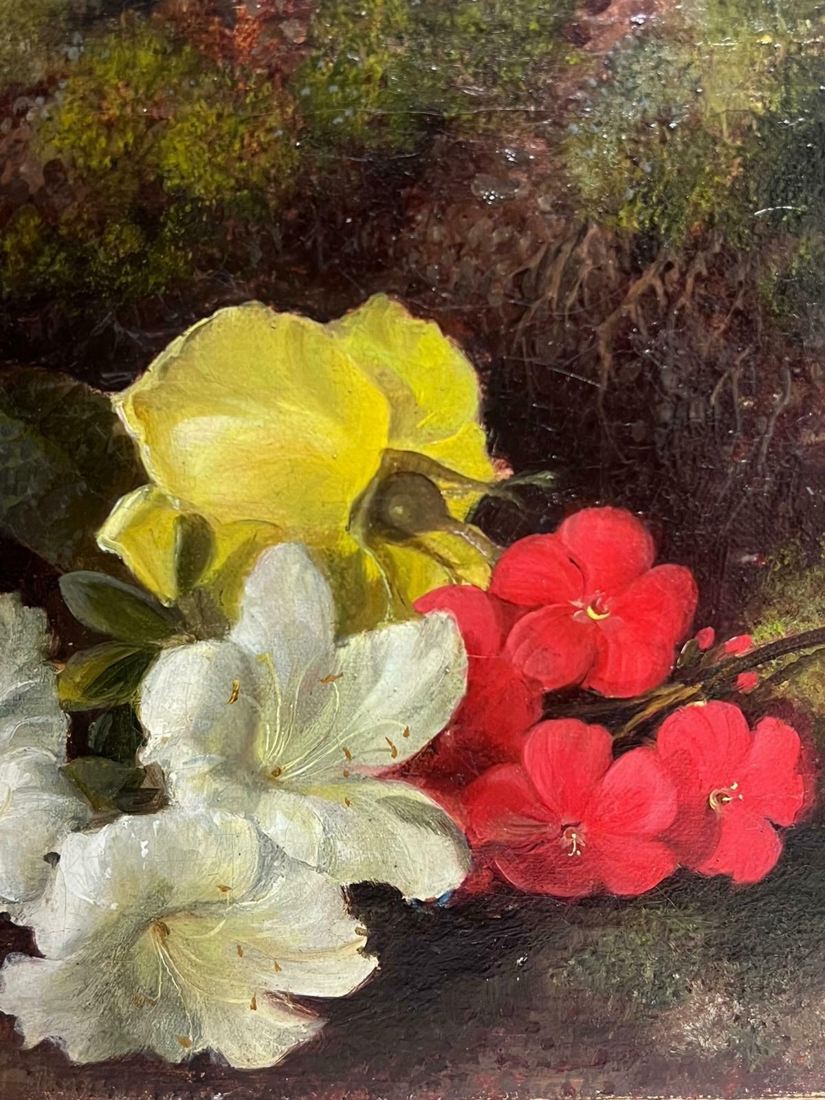 Frederick J Staniercharming Victorian English Still Life Oil Painting Flowers In Natural Setting photo 923.0