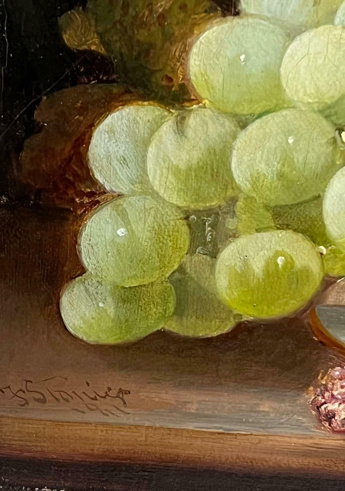 Frederick J Staniervictorian Still Life Oil Painting Of Fruit Peaches Grapes On Platter photo furniture