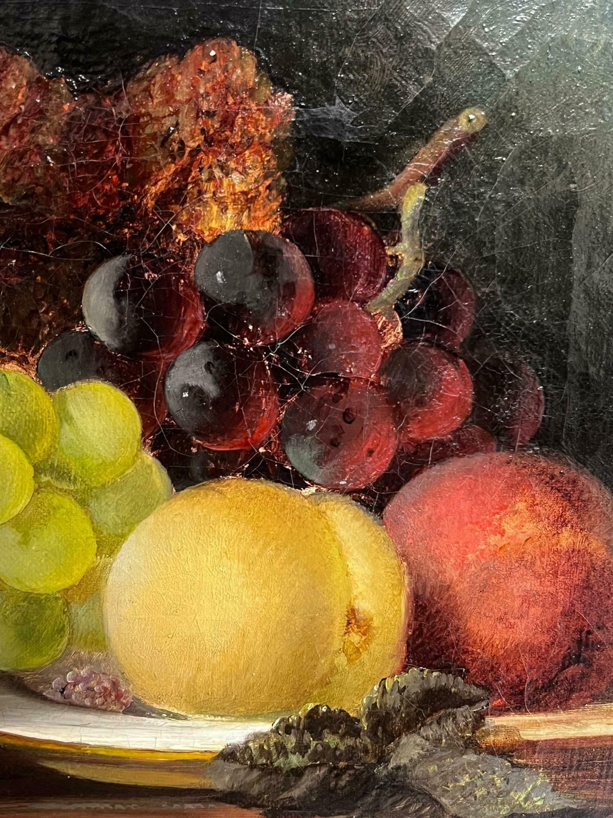 Frederick J Staniervictorian Still Life Oil Painting Of Fruit Peaches Grapes On Platter photo Art
