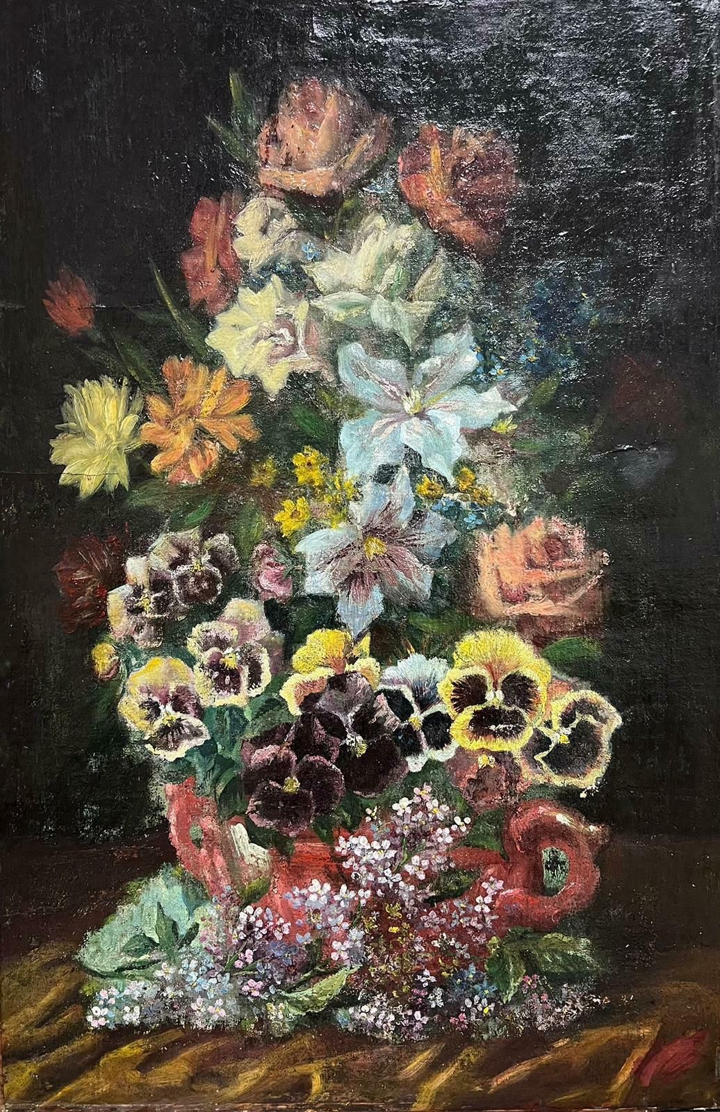 Antique Dutch Oilclassical Still Life Of Flowers Ornate Display Antique Dutch Oil Painting