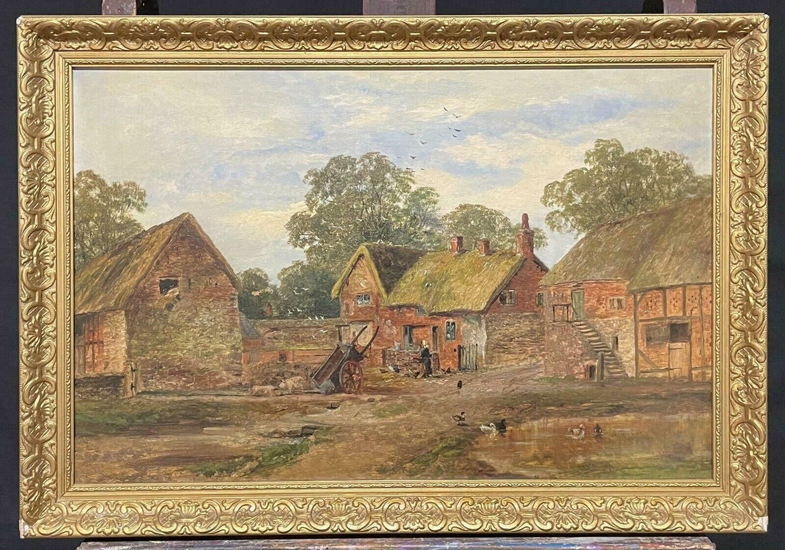 T Turnersigned Victorian English Oil Painting   Farmyard Scene Old Buildings  Dated 1875c. 1875 photo furniture