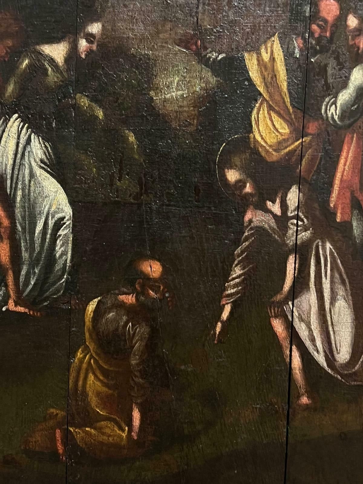 Dutch 17th Centurylarge 17th Century Dutch Old Master Oil Painting On Wood Panel Biblical Scene photo for sale