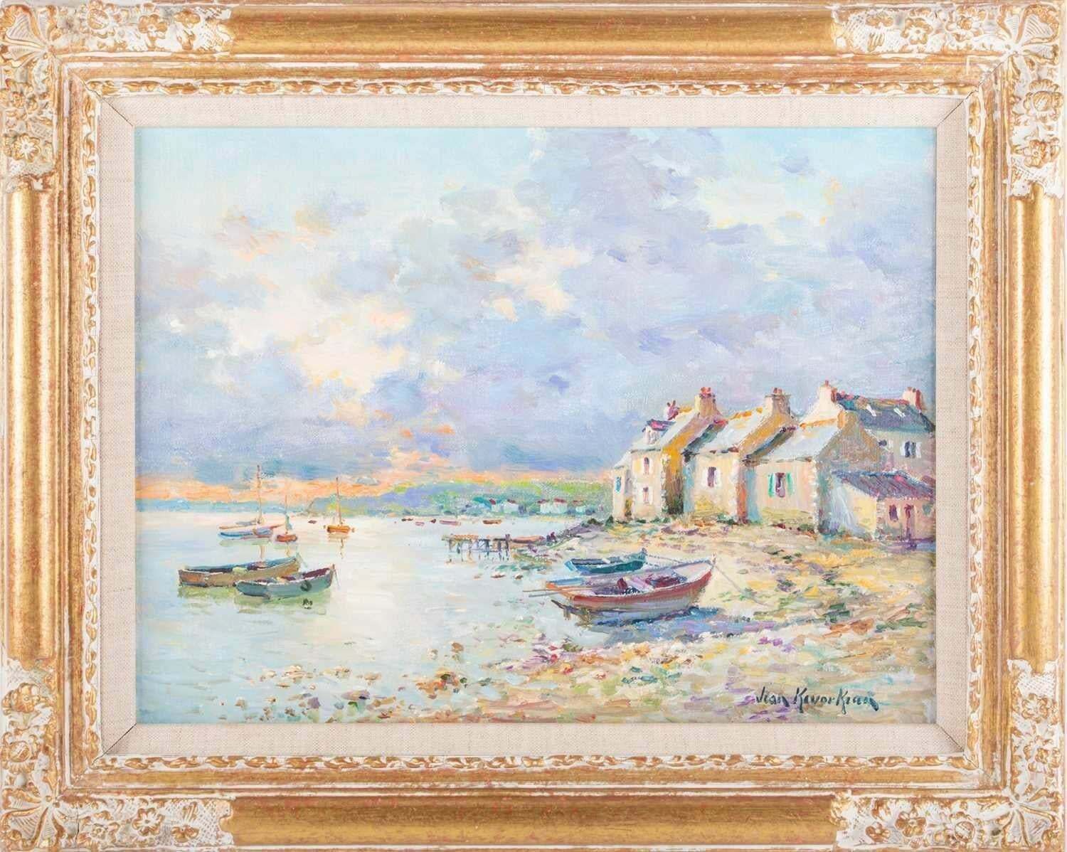 Jean Kevorkiansuperb French Impressionist Signed Oil Painting Brittany Boats Coastline Sunsetc. 1980's
