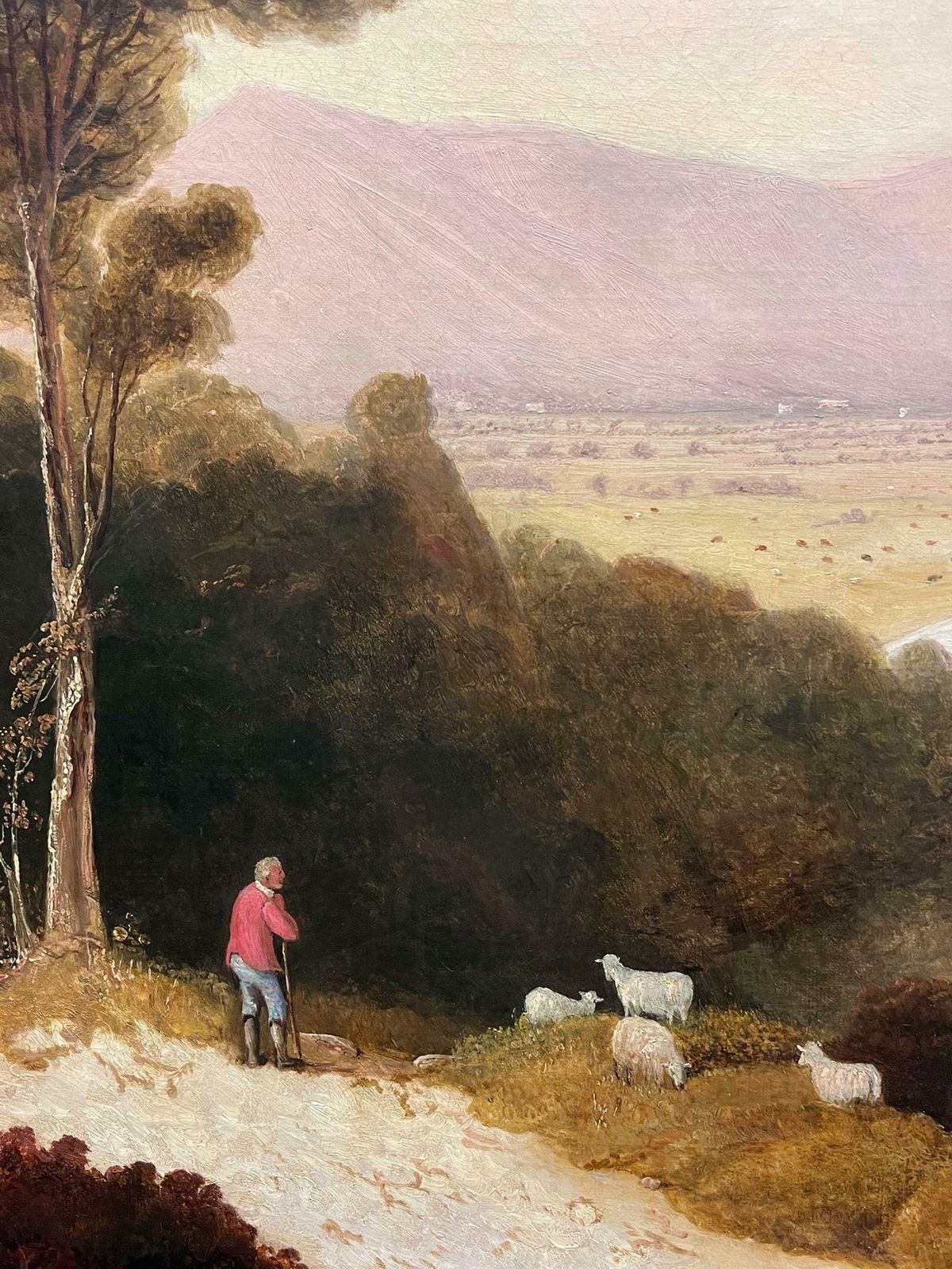 Very Large Early 19th Century Landscape Oil Painting Figures Far Reaching Views photo vintage