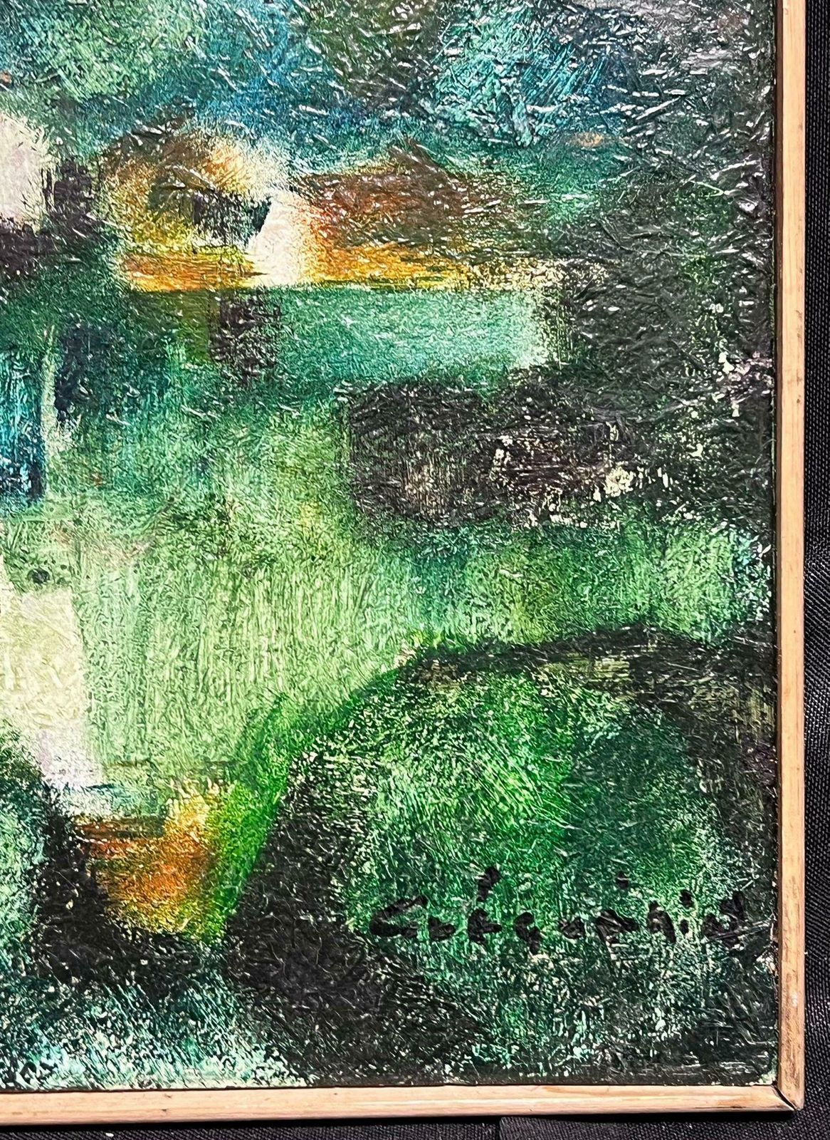 Gerard Guegueniatabstract Expressionist Oil French Modernist Landscape Painting Signed photo furniture
