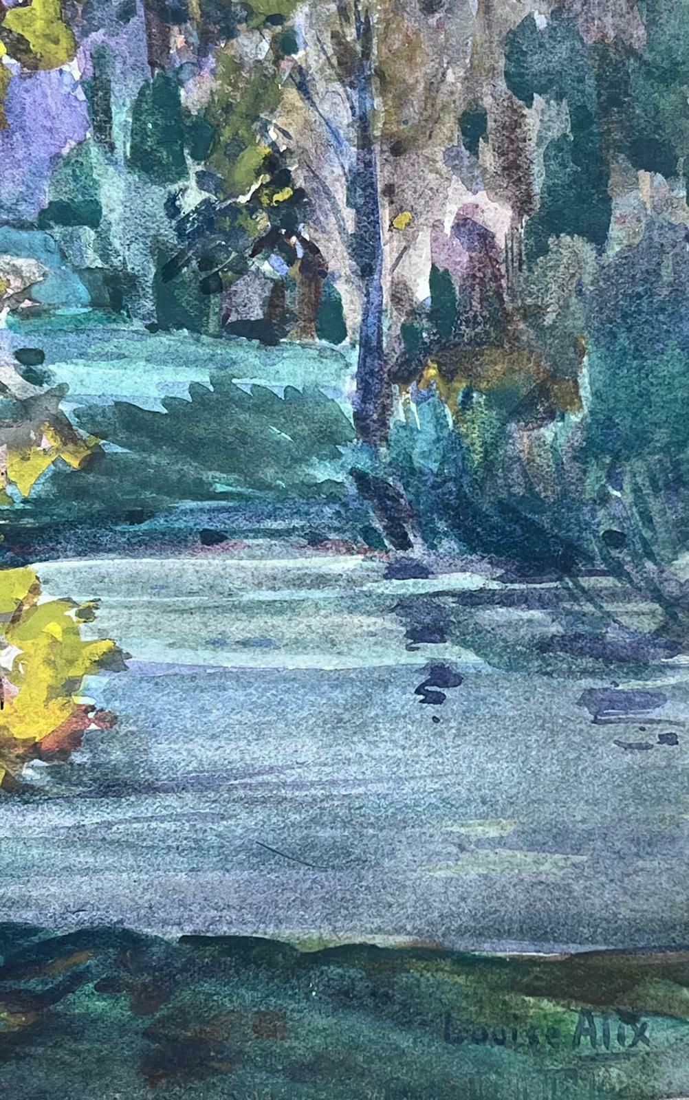 Louise Alixfrench Impressionist Watercolour Painting Yellow Tree Over Green Stream 1930's photo furniture