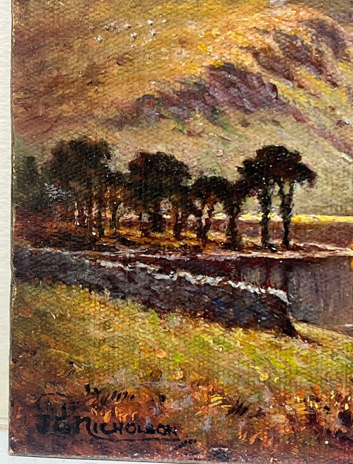 British Schoolsunset English Lake District Cattle Watering Waters Edge Signed Oil Painting photo furniture