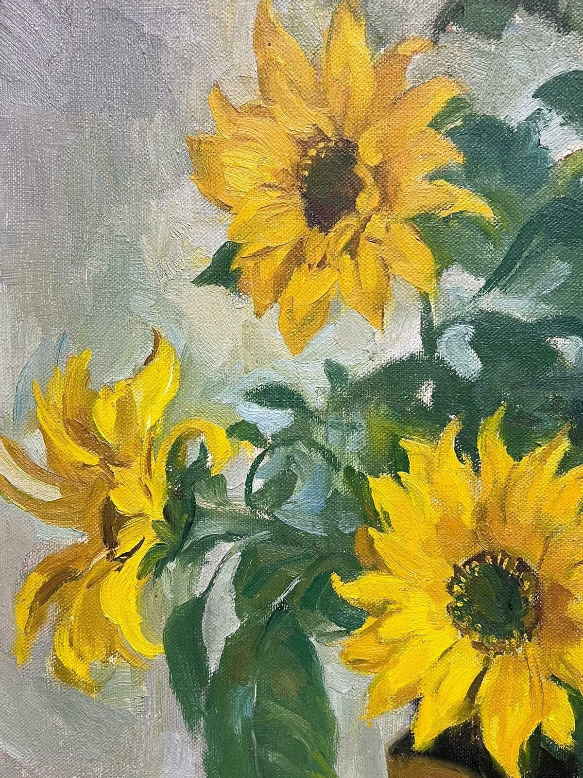 Mid 20th Century English Impressionistsunflowers In Vase 1950's English Impressionist Signed Oil Painting On Canvas1950's photo 713.0