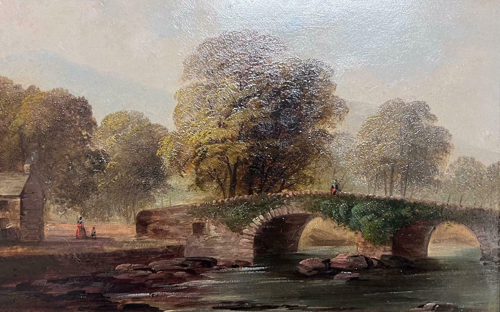 Welsh 19th Centuryvictorian Welsh Landscape Figure By Stone Bridge River Landscape Framed Oil photo furniture