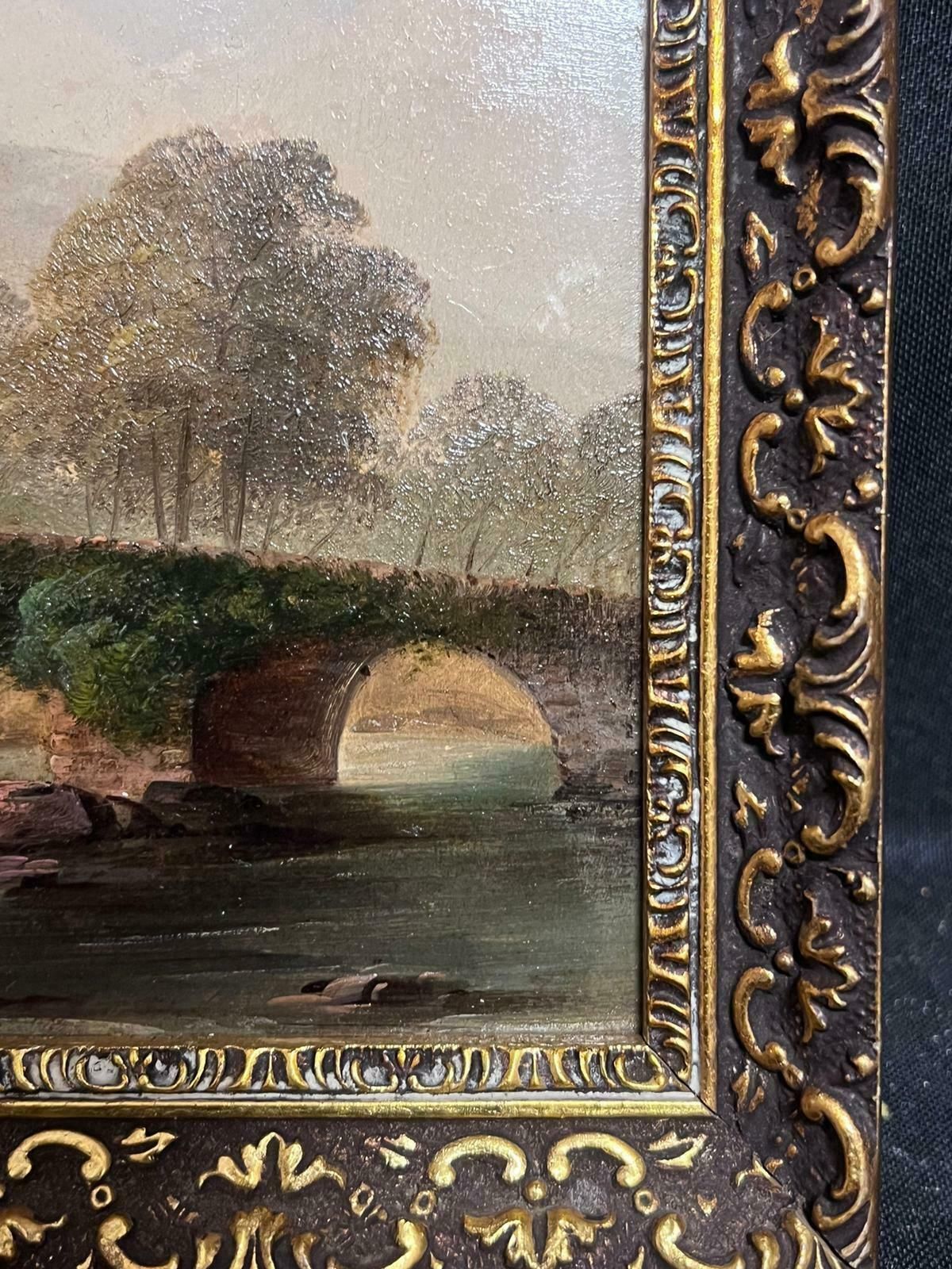 Welsh 19th Centuryvictorian Welsh Landscape Figure By Stone Bridge River Landscape Framed Oil photo 1026.0