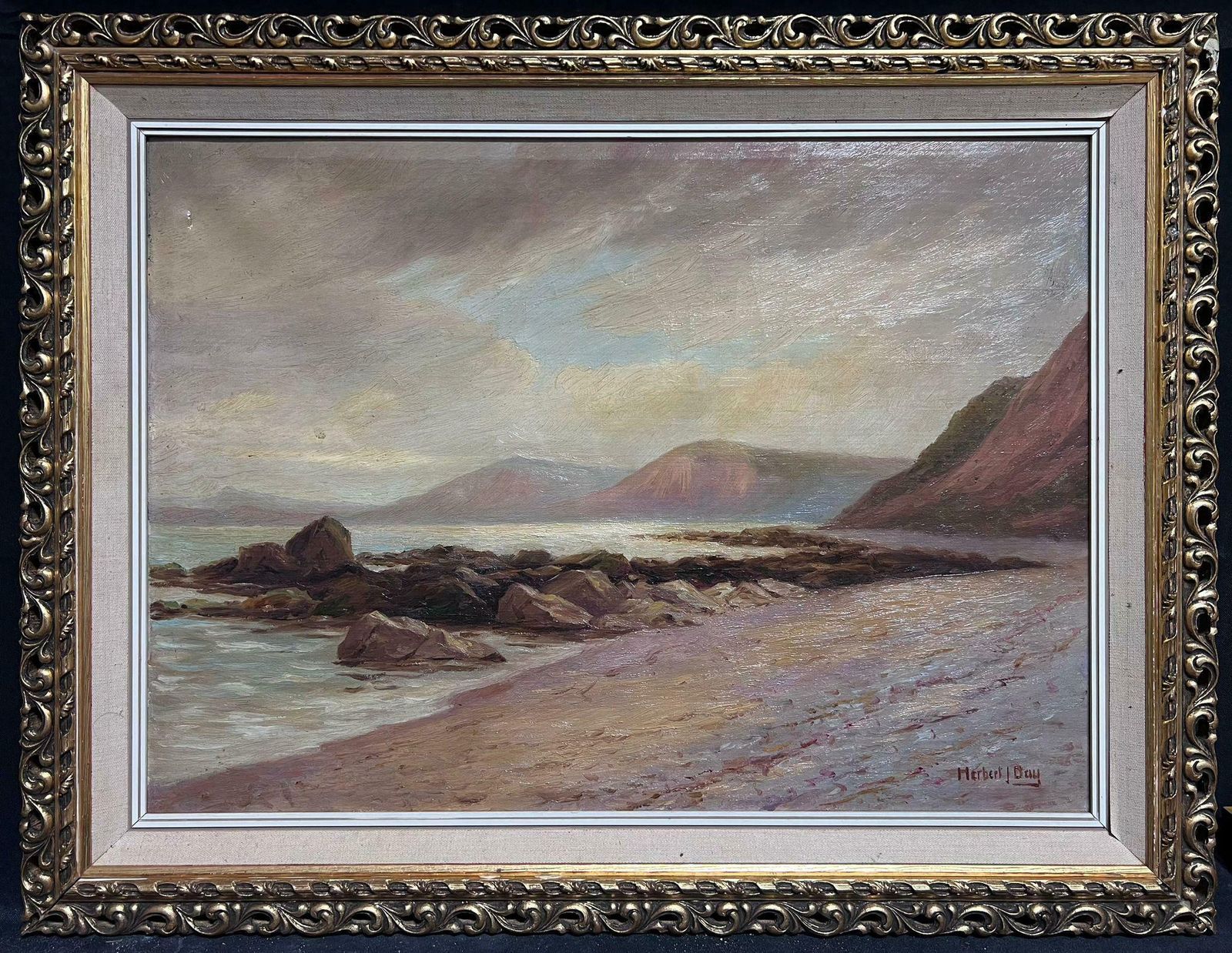 Herbert J. Dayantique American Signed Oil Painting Coastal Landscape Beach Scene & Cliffs