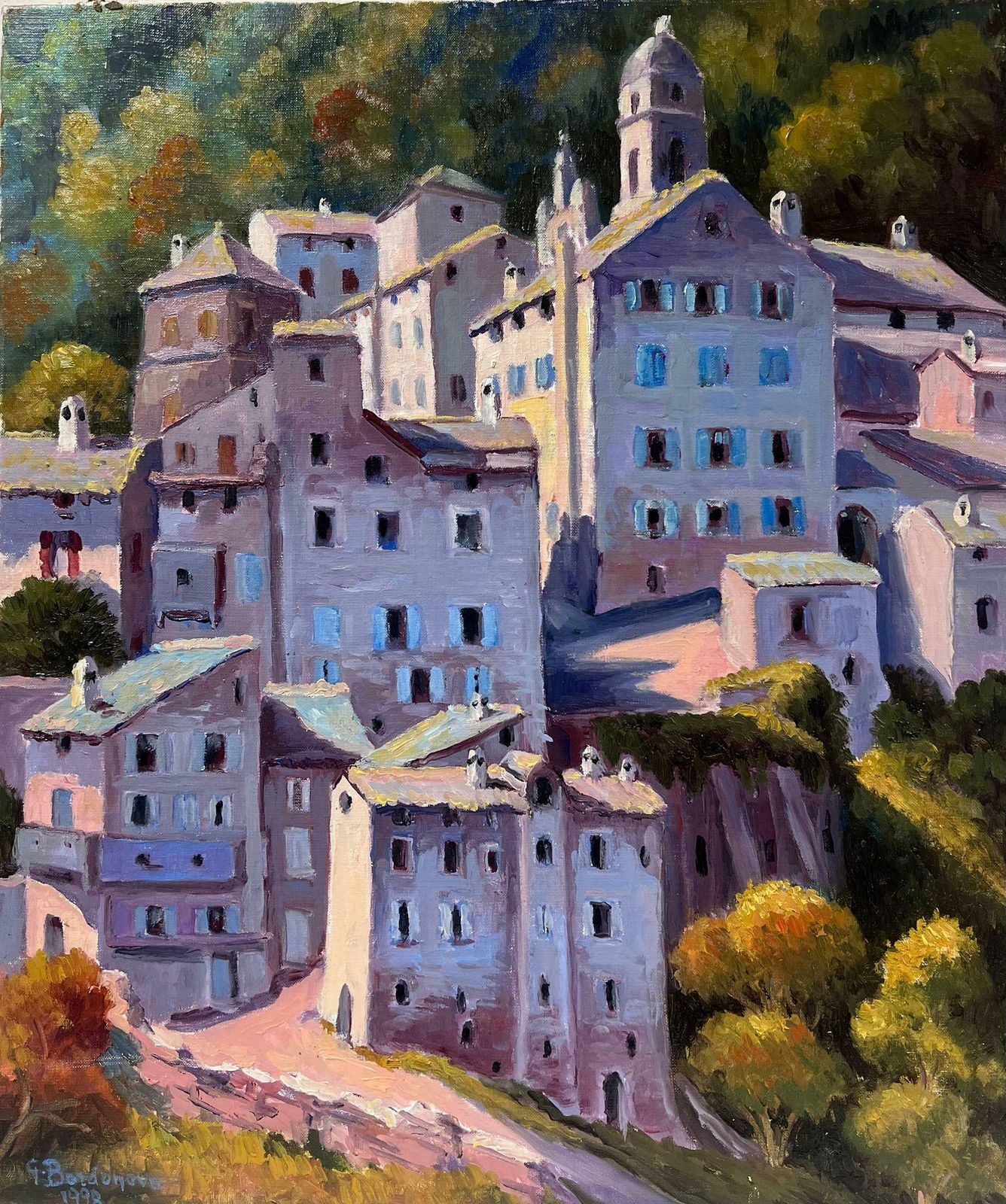 Georges Bordonovecontemporary French Impressionist Oil Mediterranean Old Town Buildings