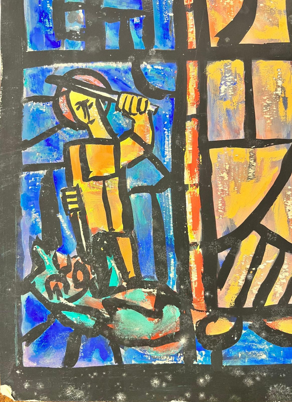 Bernard Labbe1950's Modernist/ Cubist Painting   Abstract Church Stained Glass Window1950's photo vintage