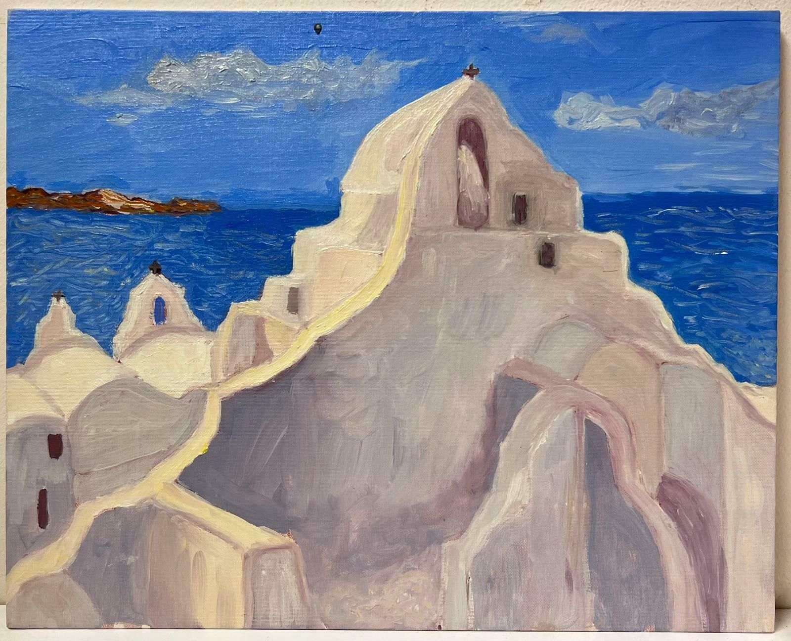 Georges Bordonovecontemporary French Impressionist Oil White Greece Temple By The Blue Sea photo furniture
