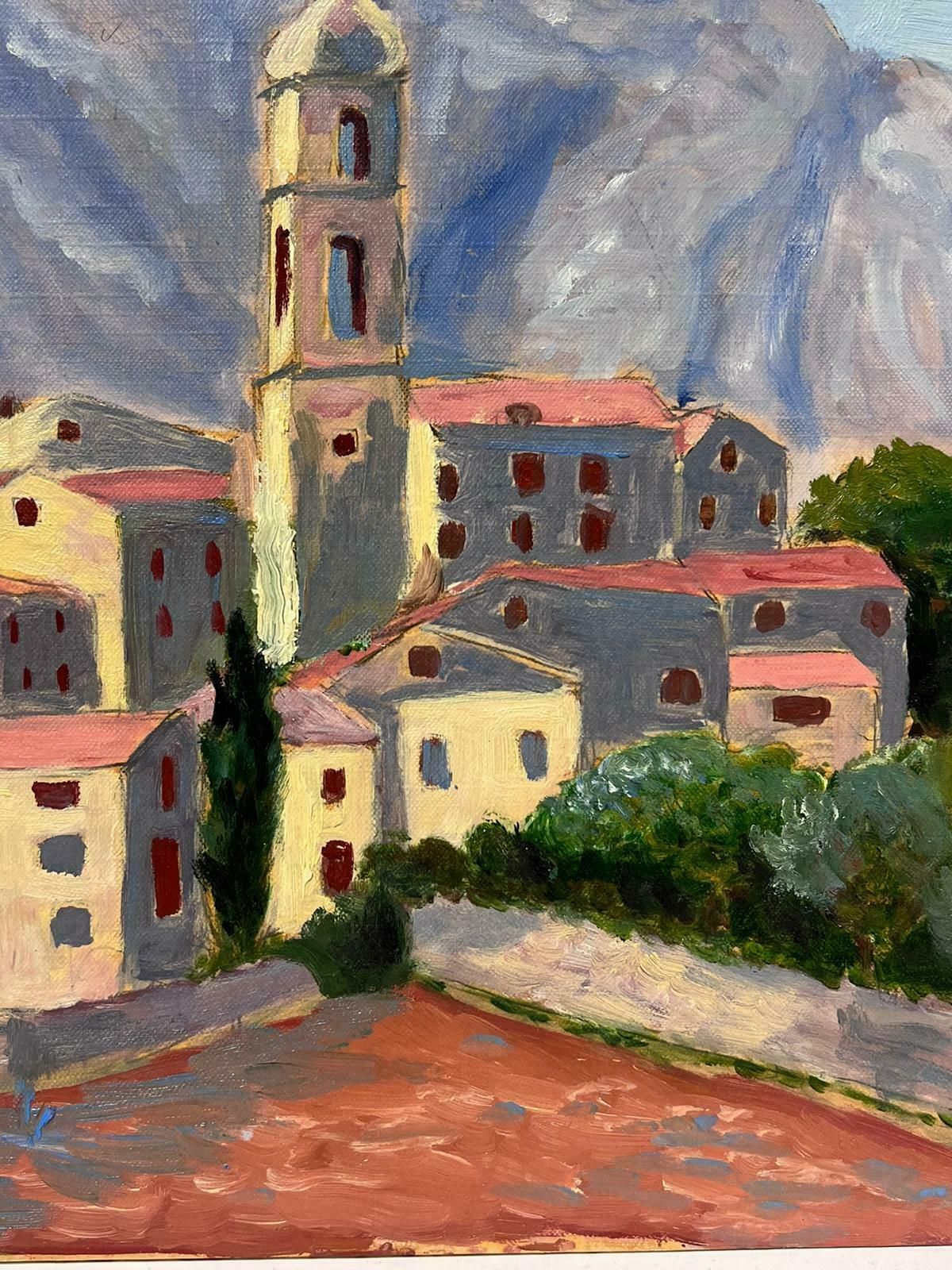 Georges Bordonovecontemporary French Impressionist Oil Red Roof Bell Tower Village Landscape photo furniture