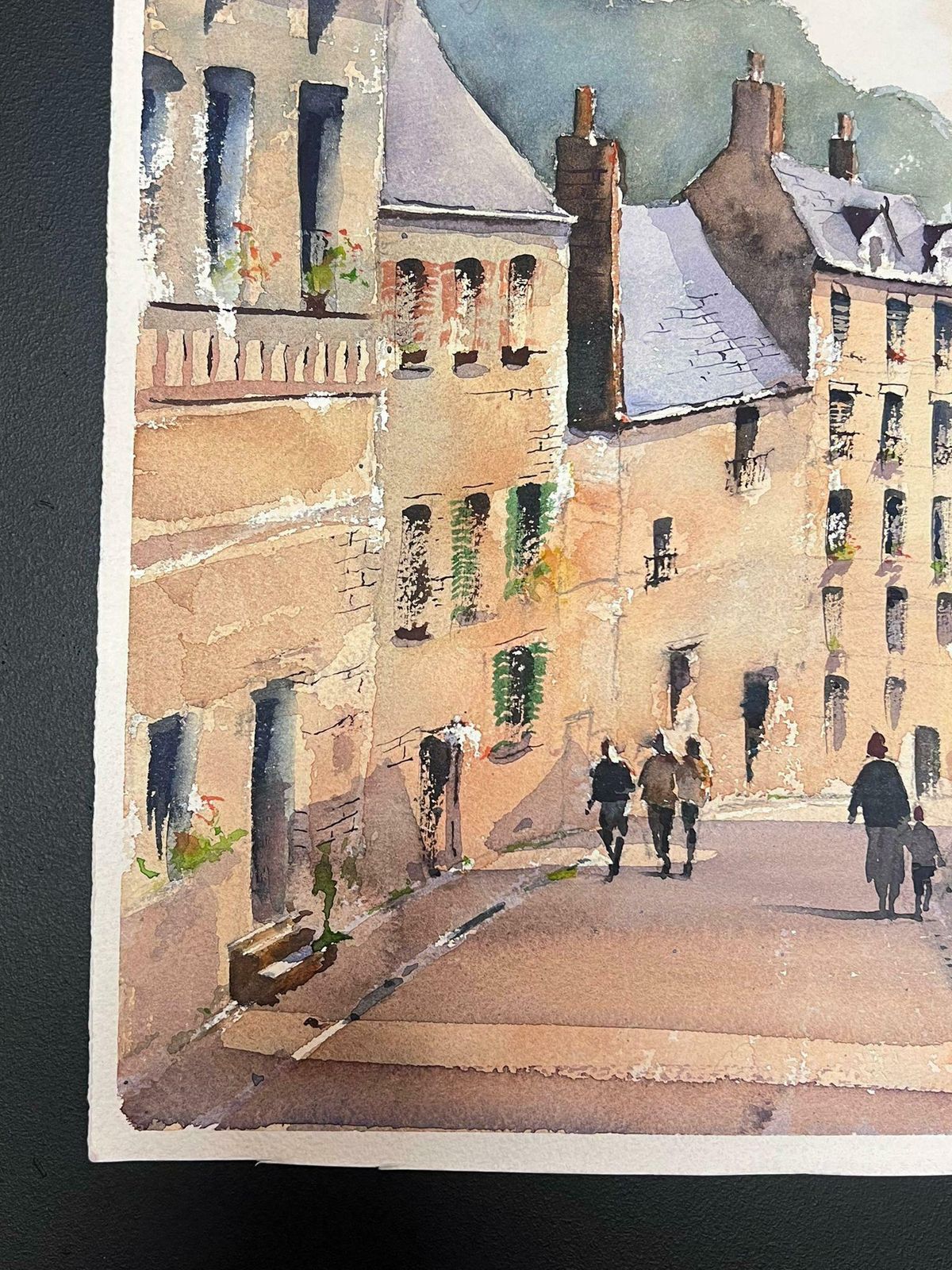 Anthony Averyfine Original Impressionist Watercolor Figures Walking Down The English Street photo for sale