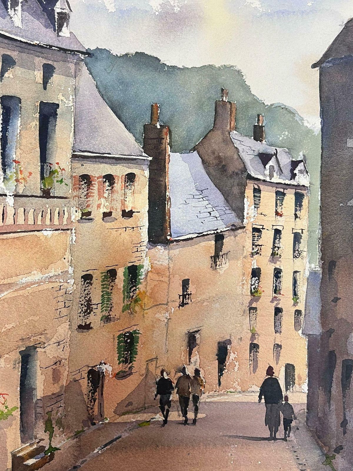 Anthony Averyfine Original Impressionist Watercolor Figures Walking Down The English Street photo vinterior