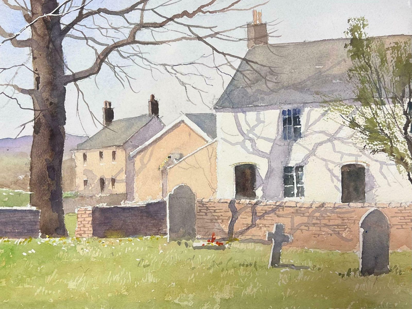 Anthony Averyfine British Original Impressionist Watercolor Small Village Church Graveyard