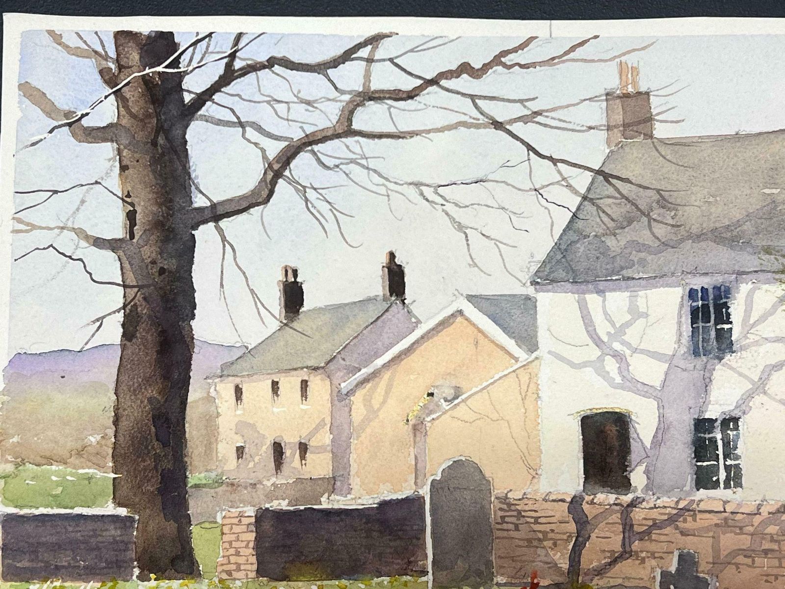 Anthony Averyfine British Original Impressionist Watercolor Small Village Church Graveyard photo Art