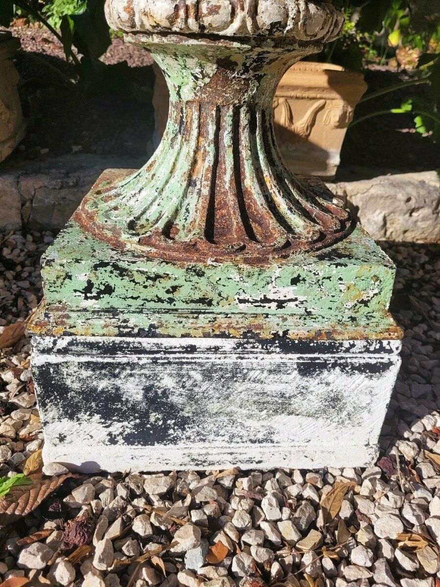 Garden Decor 2 Cast Iron Garden Vases On Base, 19th Century photo