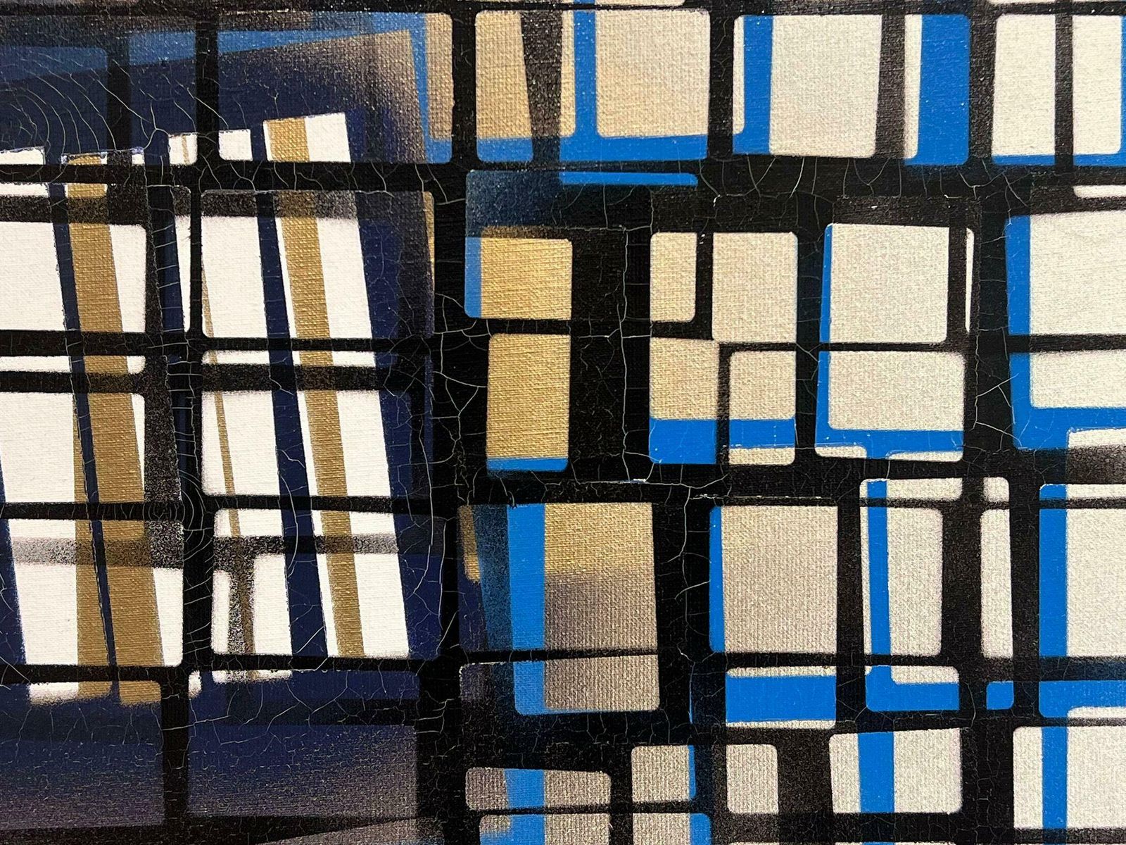 Michel Seguinlarge French Abstract Expressionist Painting Contemporary Black Blue Squares photo vinterior