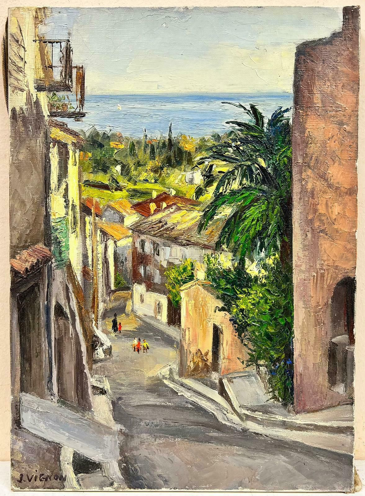 Josine Vignoncagnes Sur Mer 1960's French Post Impressionist Signed Oil Coastal View & Town1960's photo furniture