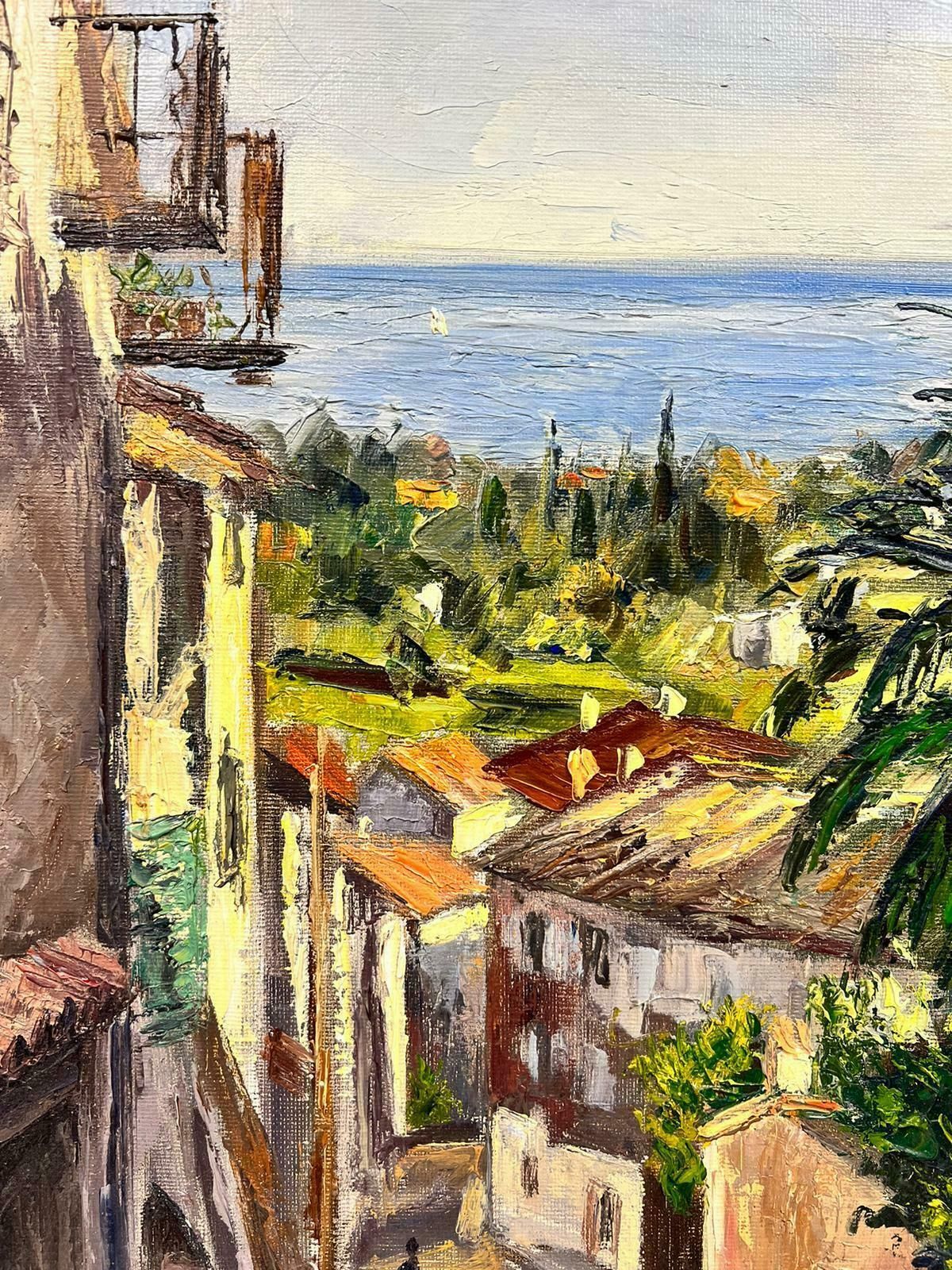 Josine Vignoncagnes Sur Mer 1960's French Post Impressionist Signed Oil Coastal View & Town1960's photo buy