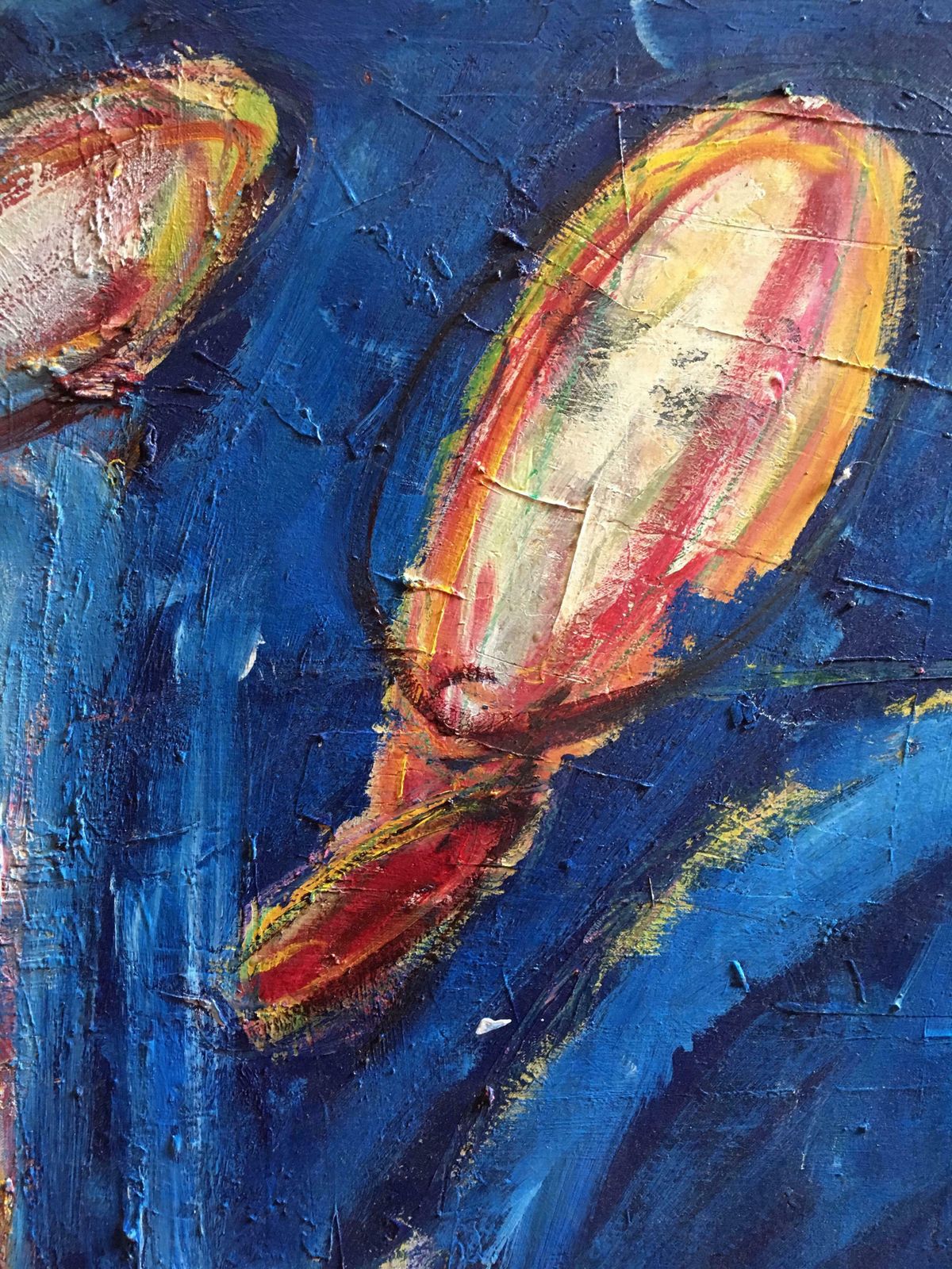 Unknowndeep Blue Figures, Large French Expressionist Original Oil Painting C.1980s photo Art