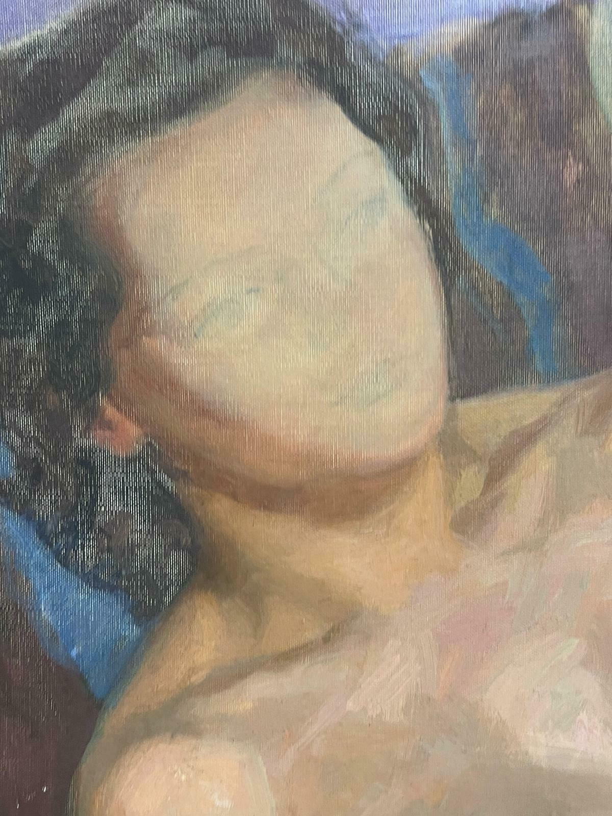 Maurice Delavier1950's French Modernist Oil Painting Portrait Sketch Of Nude Lady photo 1436.0
